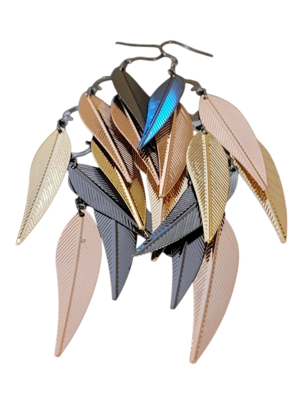 Multi-Tone Leaf Cluster Dangle Earrings